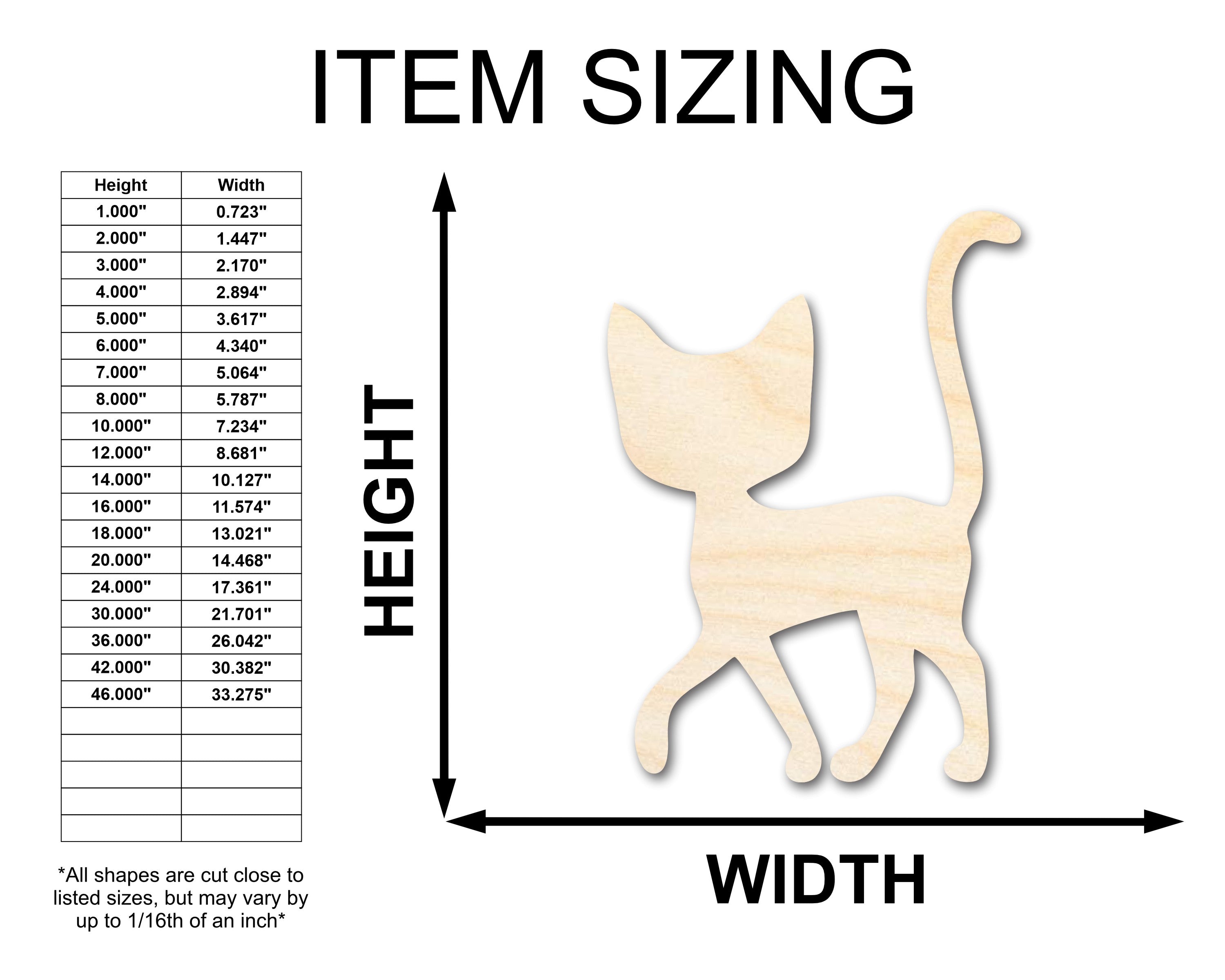 Unfinished Wood Cat Silhouette Shape - Craft - up to 36