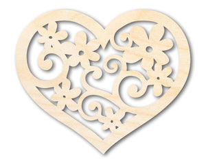 Unfinished Wood Flower Heart Shape - Craft - up to 36"