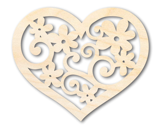 Unfinished Wood Flower Heart Shape - Craft - up to 36