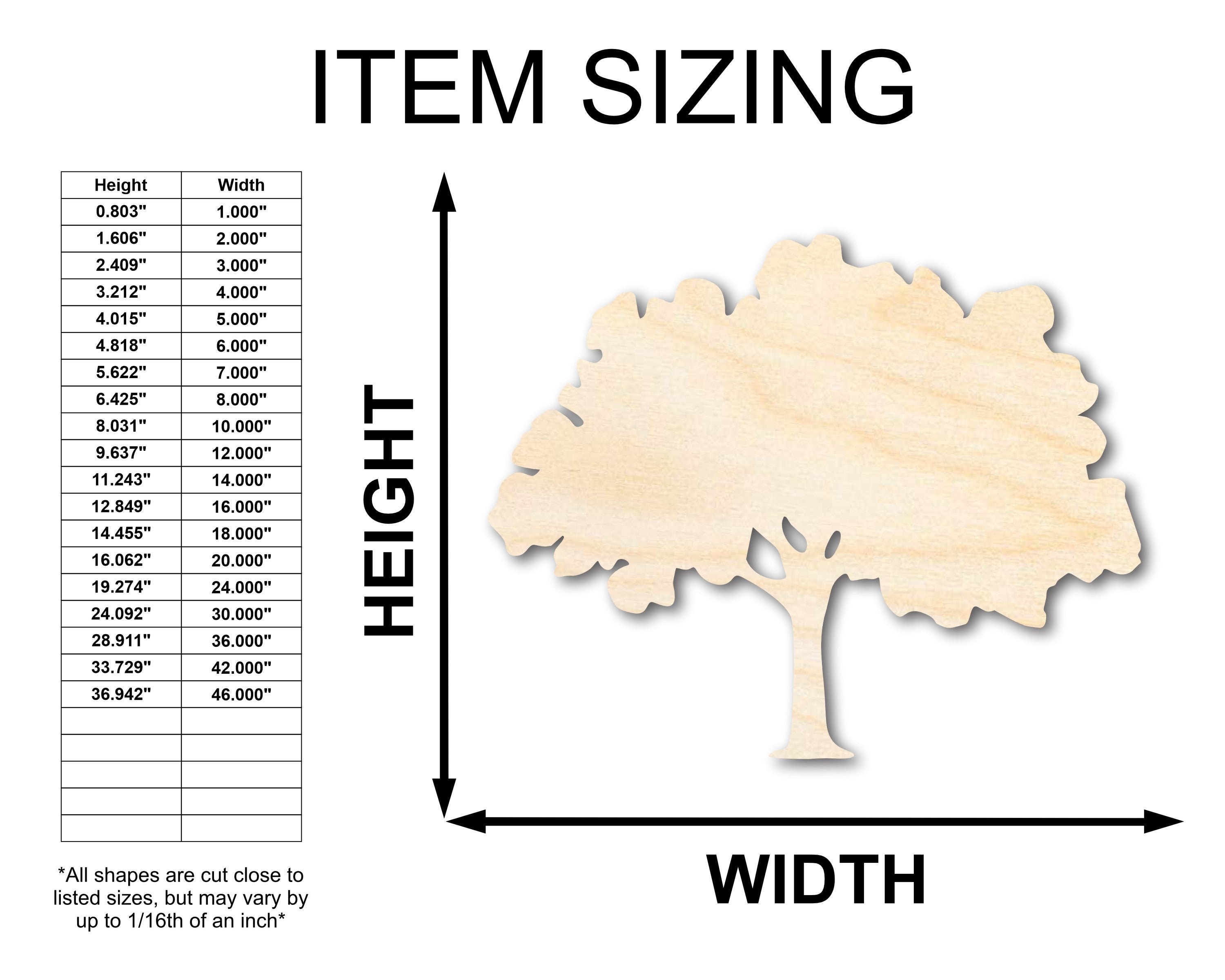 Unfinished Wood Oak Tree Shape - Craft - up to 36