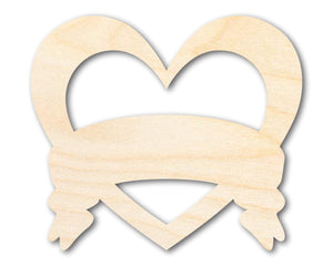 Unfinished Wood Bannered Heart Shape - Craft - up to 36"