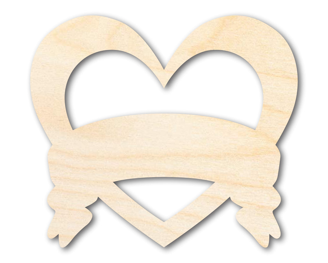 Unfinished Wood Bannered Heart Shape - Craft - up to 36