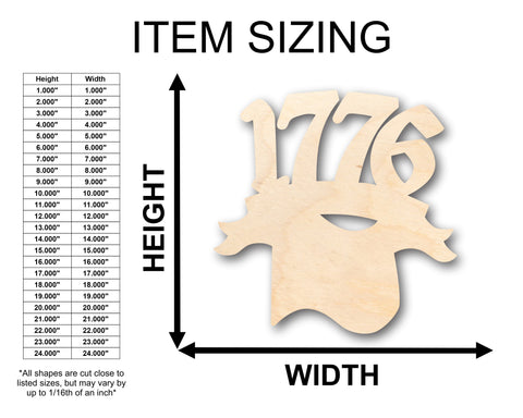 Unfinished Wood 1776 and Flag Shape - Craft - up to 36" DIY