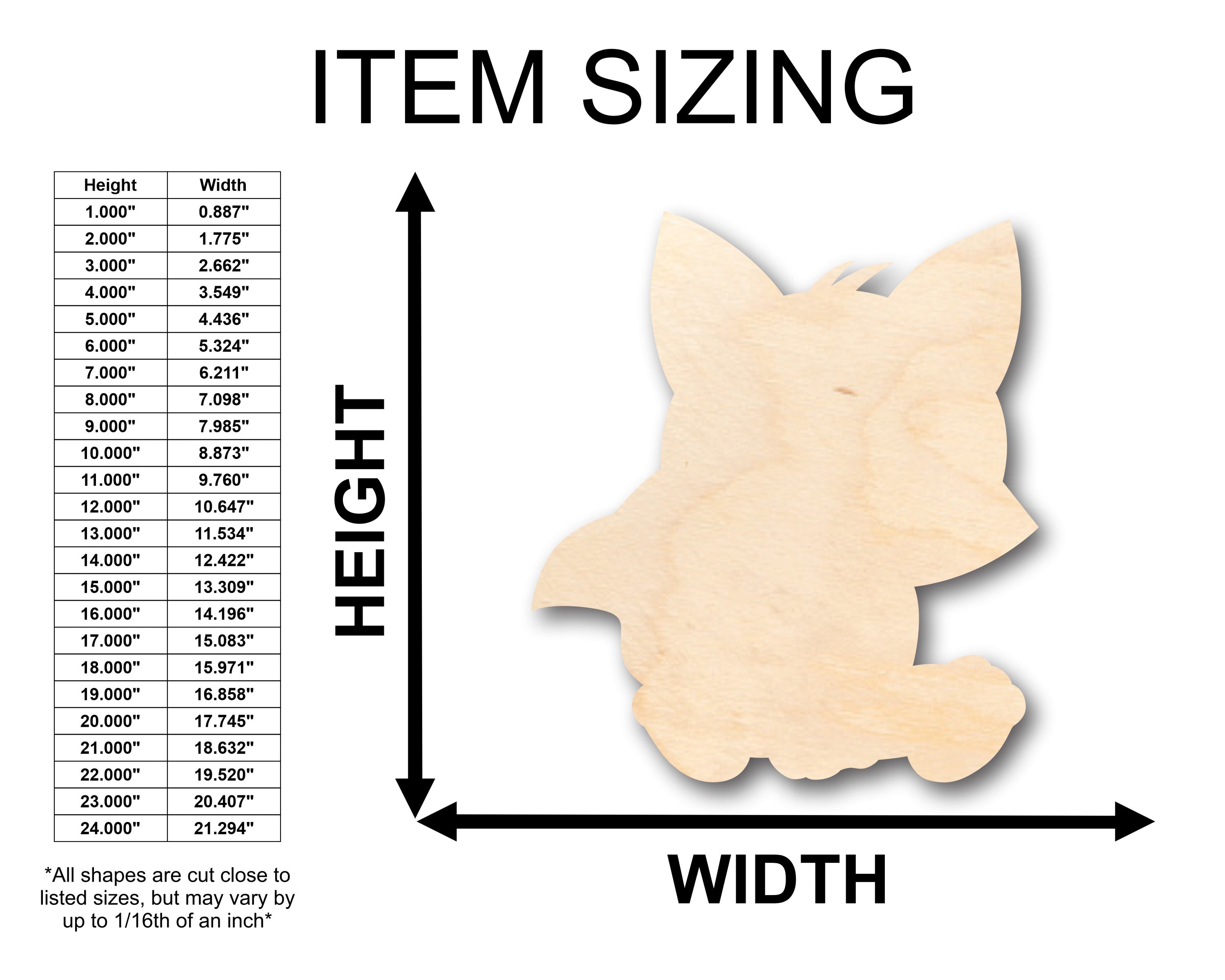Unfinished Wood Cute Baby Fox Shape - Craft - up to 36