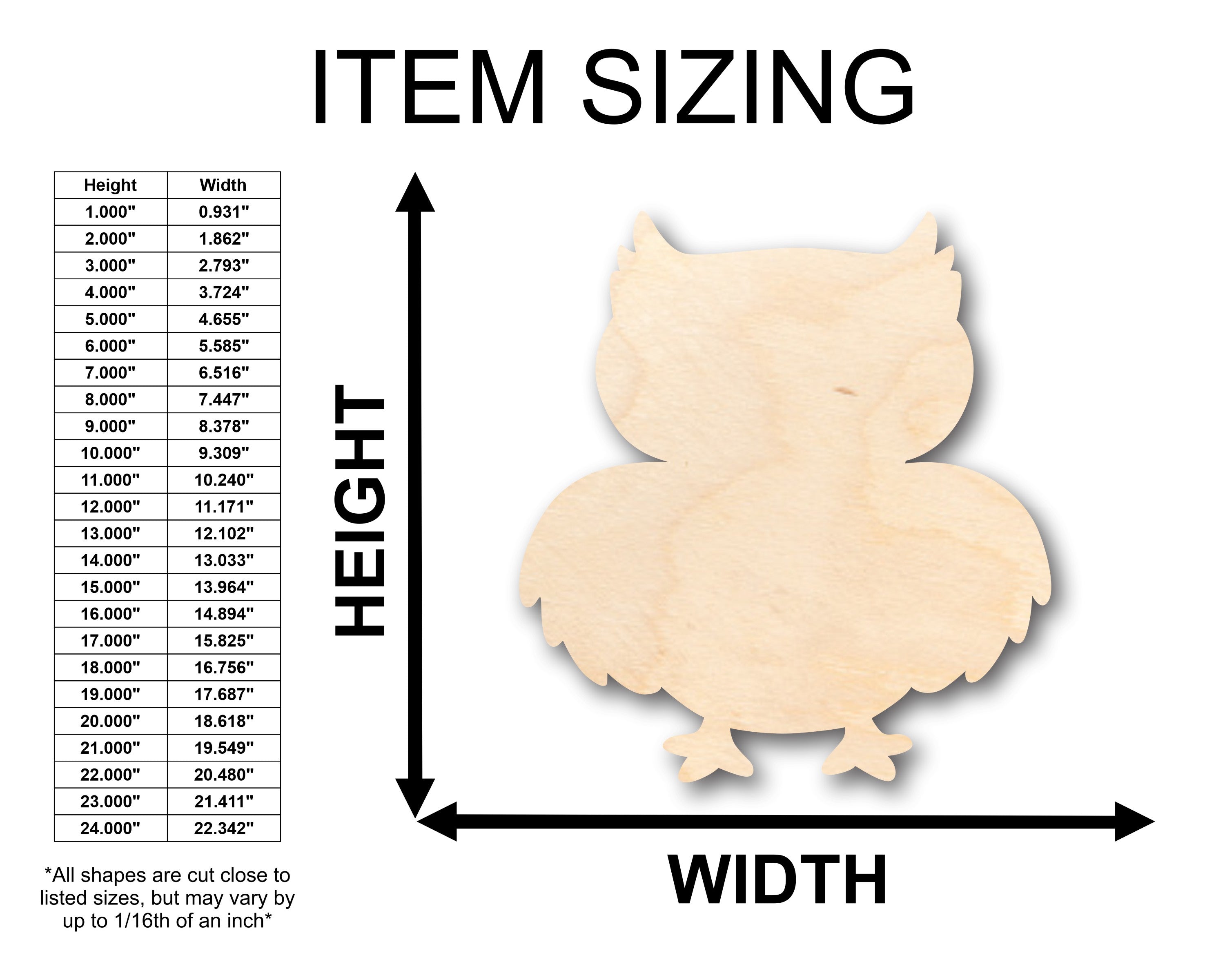 Unfinished Wood Cute Owl Shape - Craft - up to 36