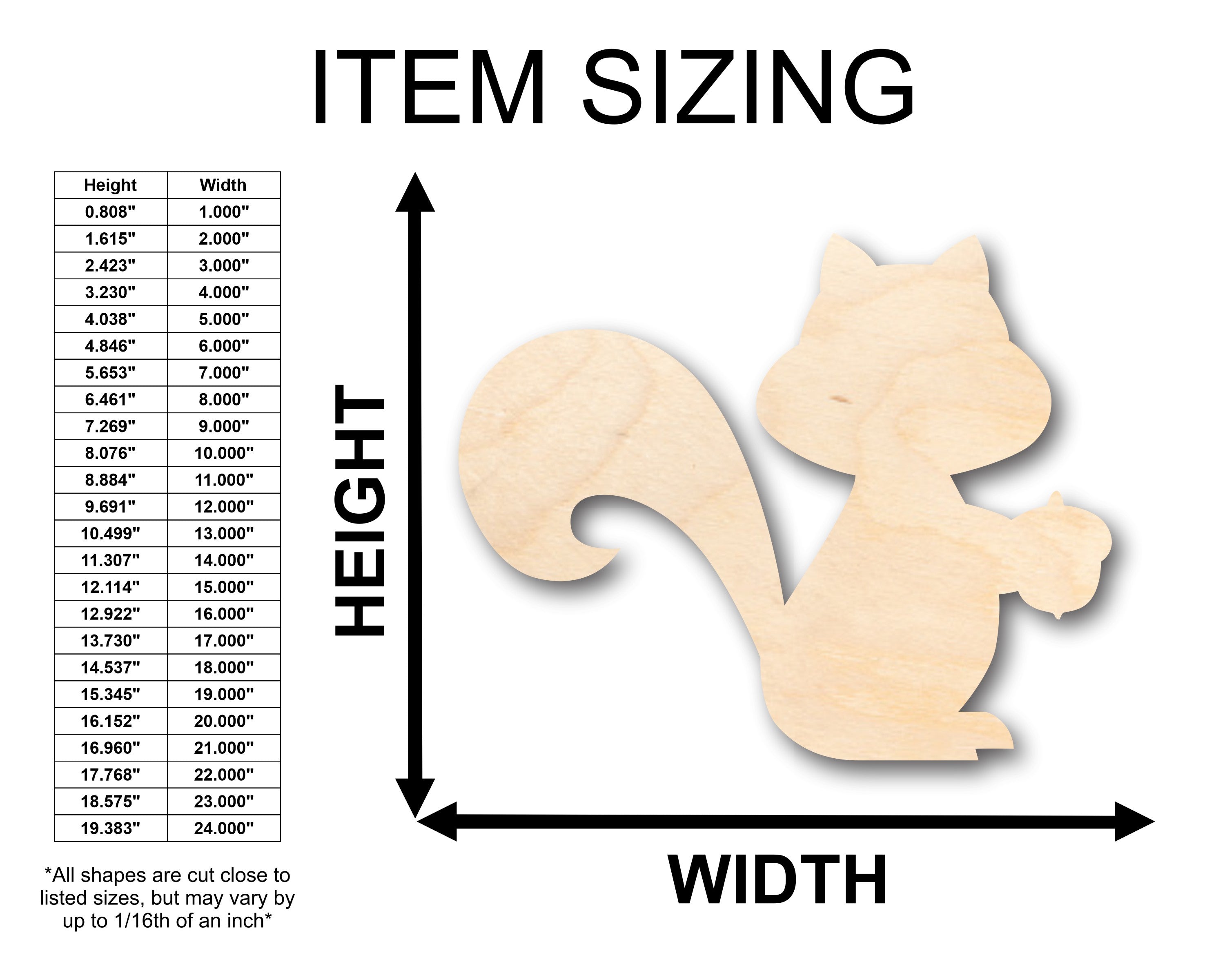 Unfinished Wood Cute Squirrel Shape - Craft - up to 36