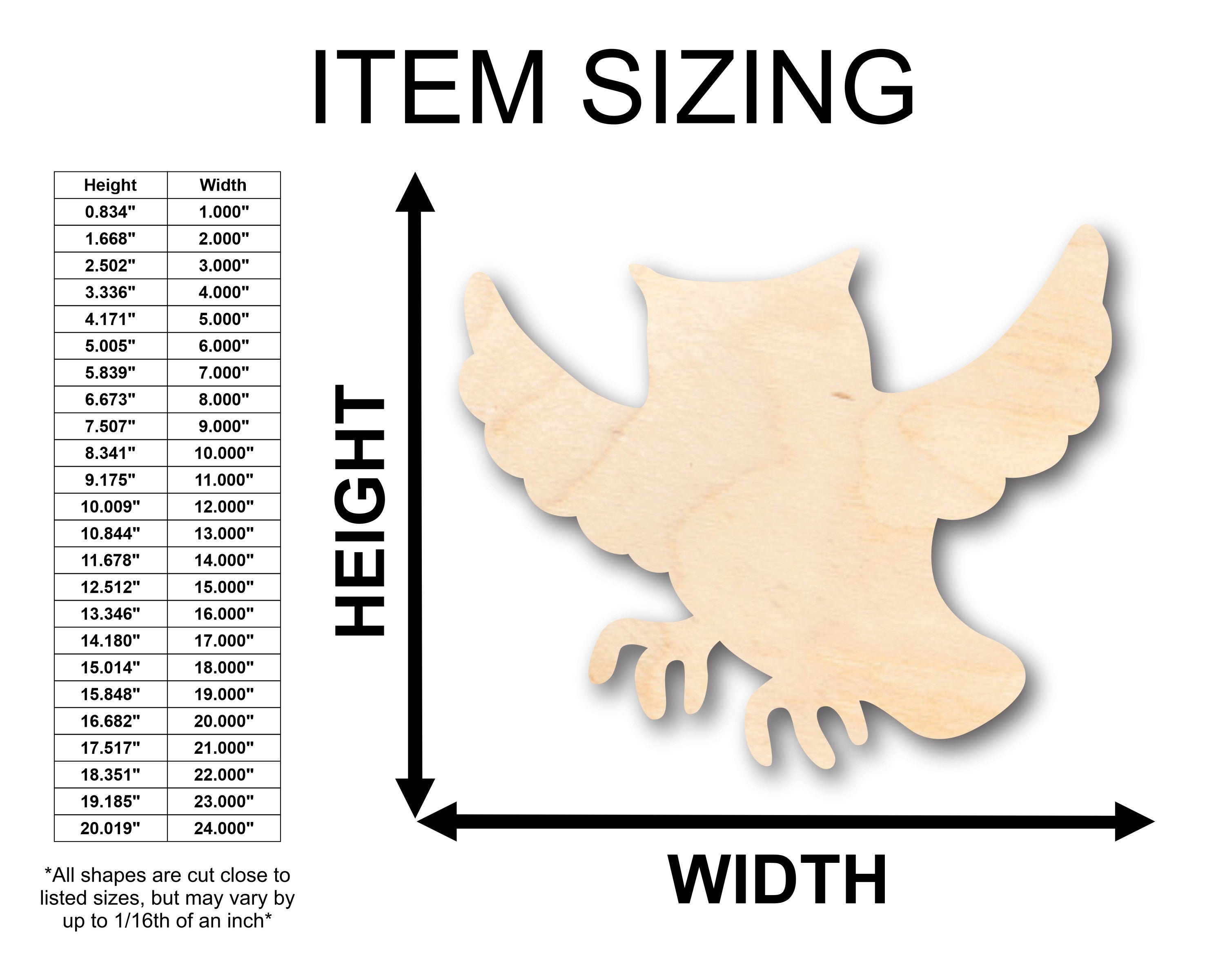 Unfinished Wood Flying Owl Shape - Craft - up to 36