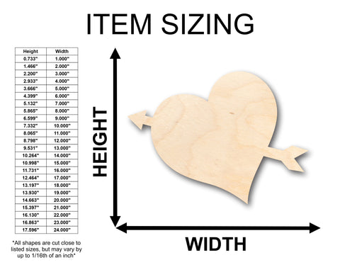 Unfinished Wood Heart Arrow Shape - Craft - up to 36" DIY