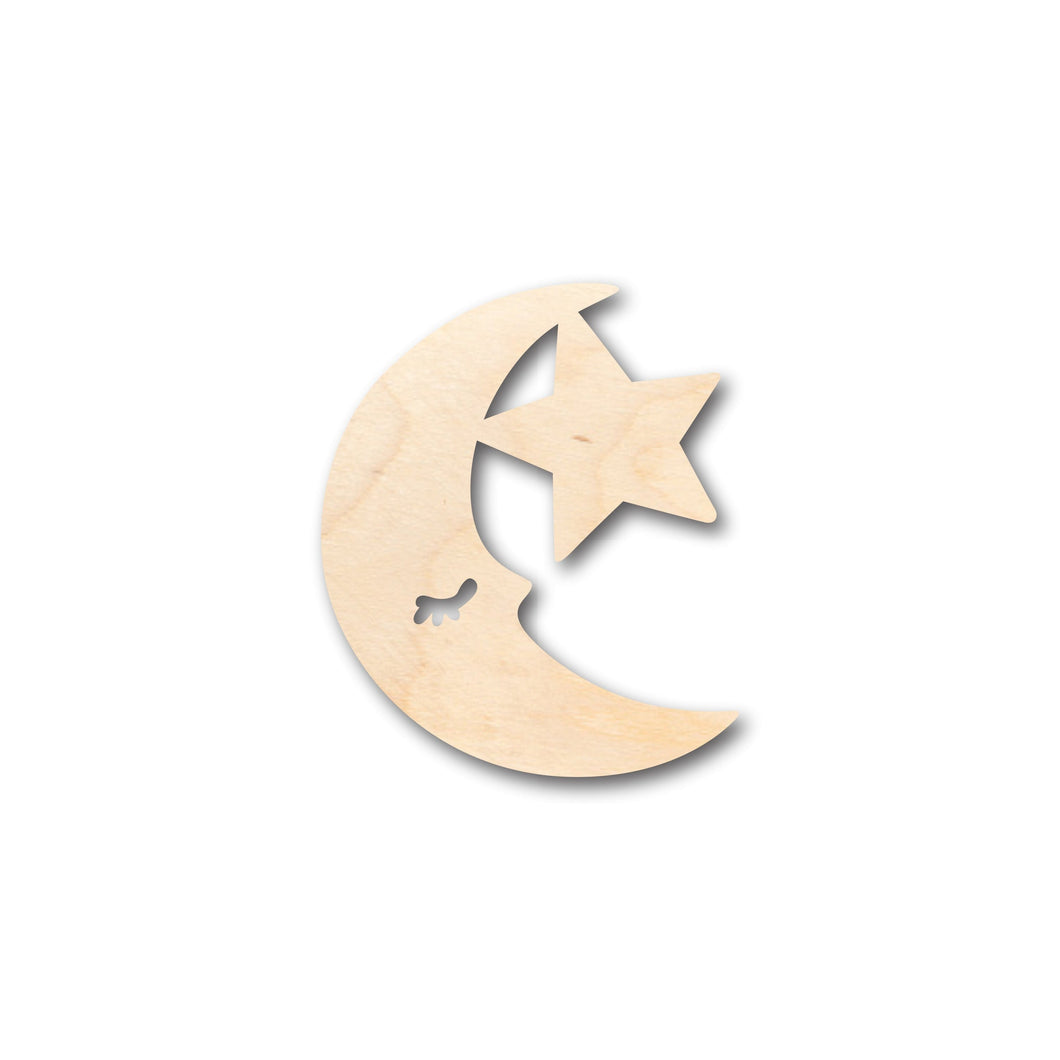 Unfinished Wood Moon & Star Shape - Craft - up to 36
