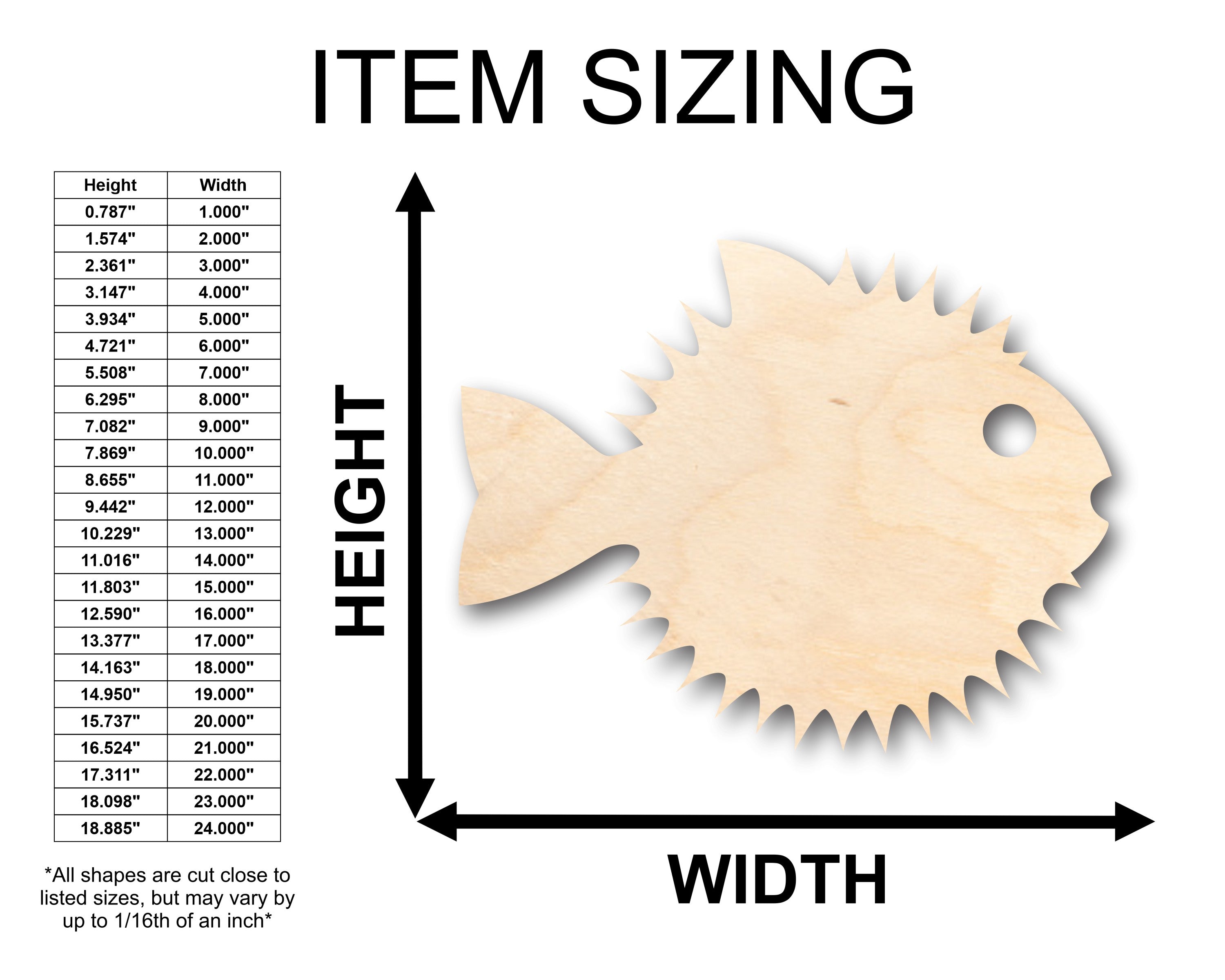 Unfinished Wood Puffer Fish Shape - Craft - up to 36