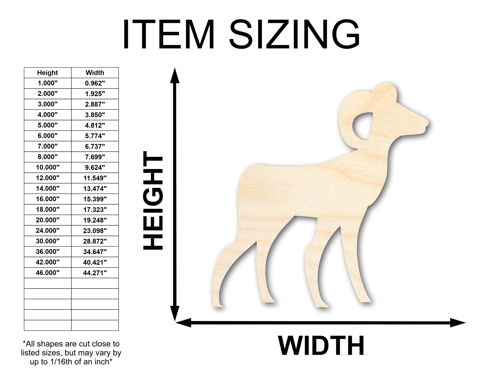 Unfinished Wood Aries Ram Shape - Zodiac Craft - up to 46