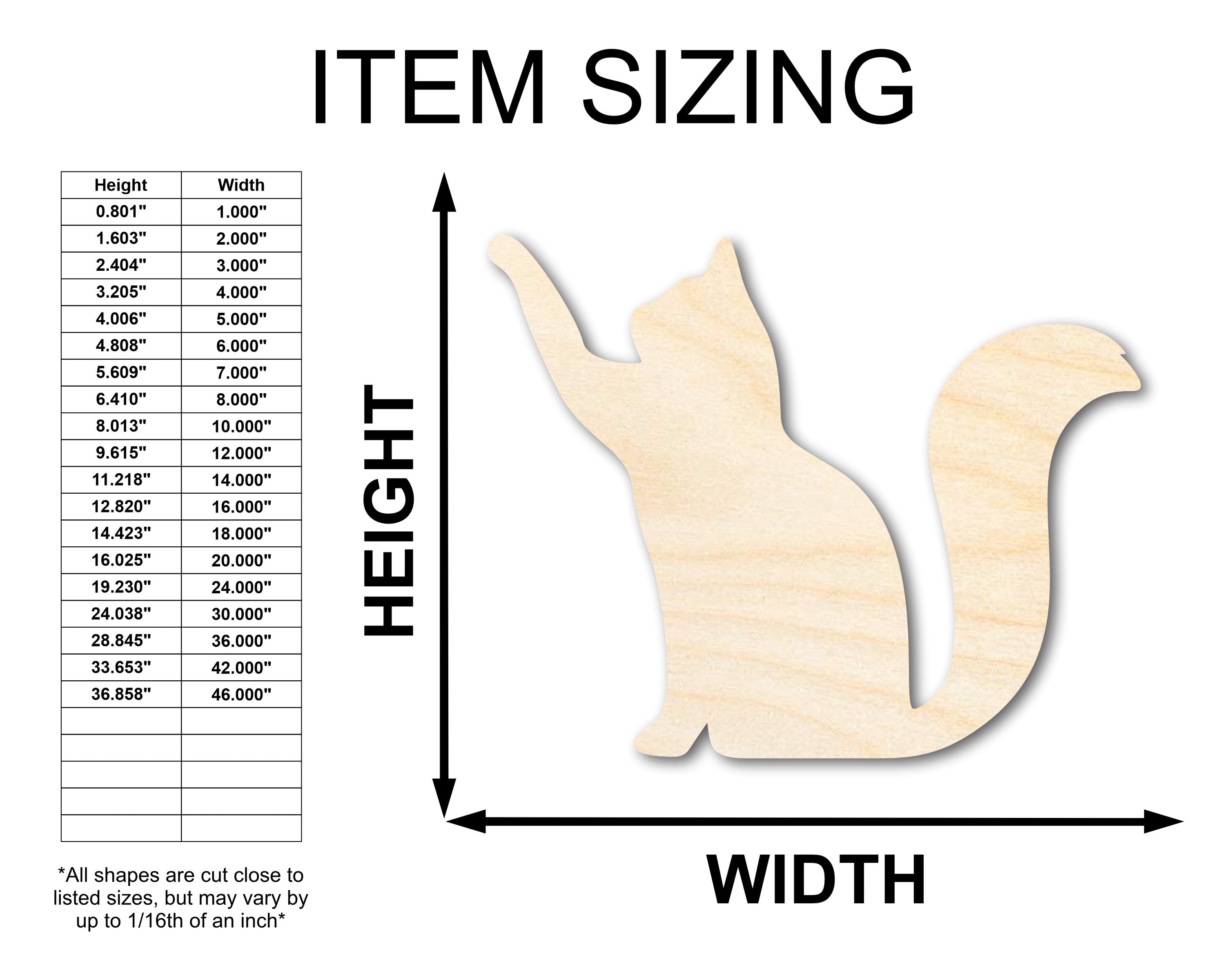 Unfinished Wood Reaching Cat Shape - Cat Craft - up to 36