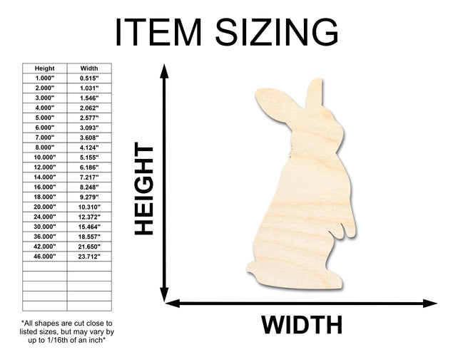 Unfinished Wood Standing Bunny Shape - Easter Craft - up to 36
