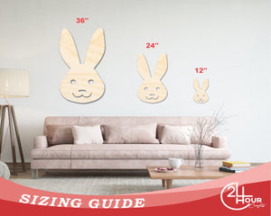 Unfinished Wood Happy Bunny Shape - Bunny Head Craft - up to 36" DIY