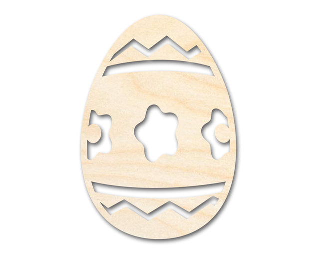 Unfinished Wood Striped Flower Egg Shape - Easter Craft - up to 36