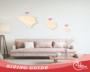 Unfinished Wood Bosnia and Herzegovina Country Shape - Southeast Europe Craft - up to 36" DIY