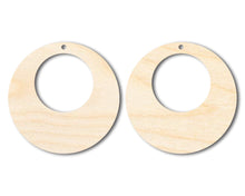 Load image into Gallery viewer, Unfinished Wood Hollow Circle Earring Blank Pair - DIY Jewelry Craft - Available in 1&quot; to 3&quot;

