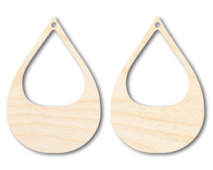 Unfinished Wood Hollow Teardrop Earring Blank Pair - DIY Jewelry Craft - Available in 1" to 3"