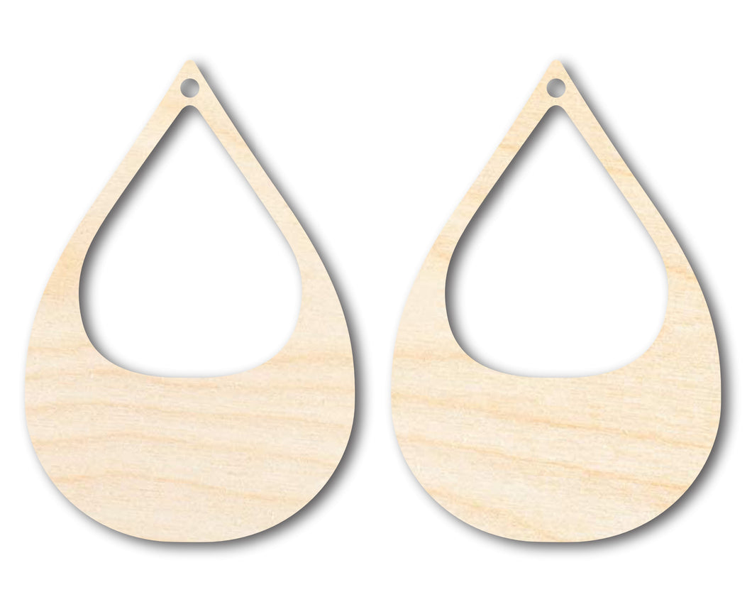 Unfinished Wood Hollow Teardrop Earring Blank Pair - DIY Jewelry Craft - Available in 1