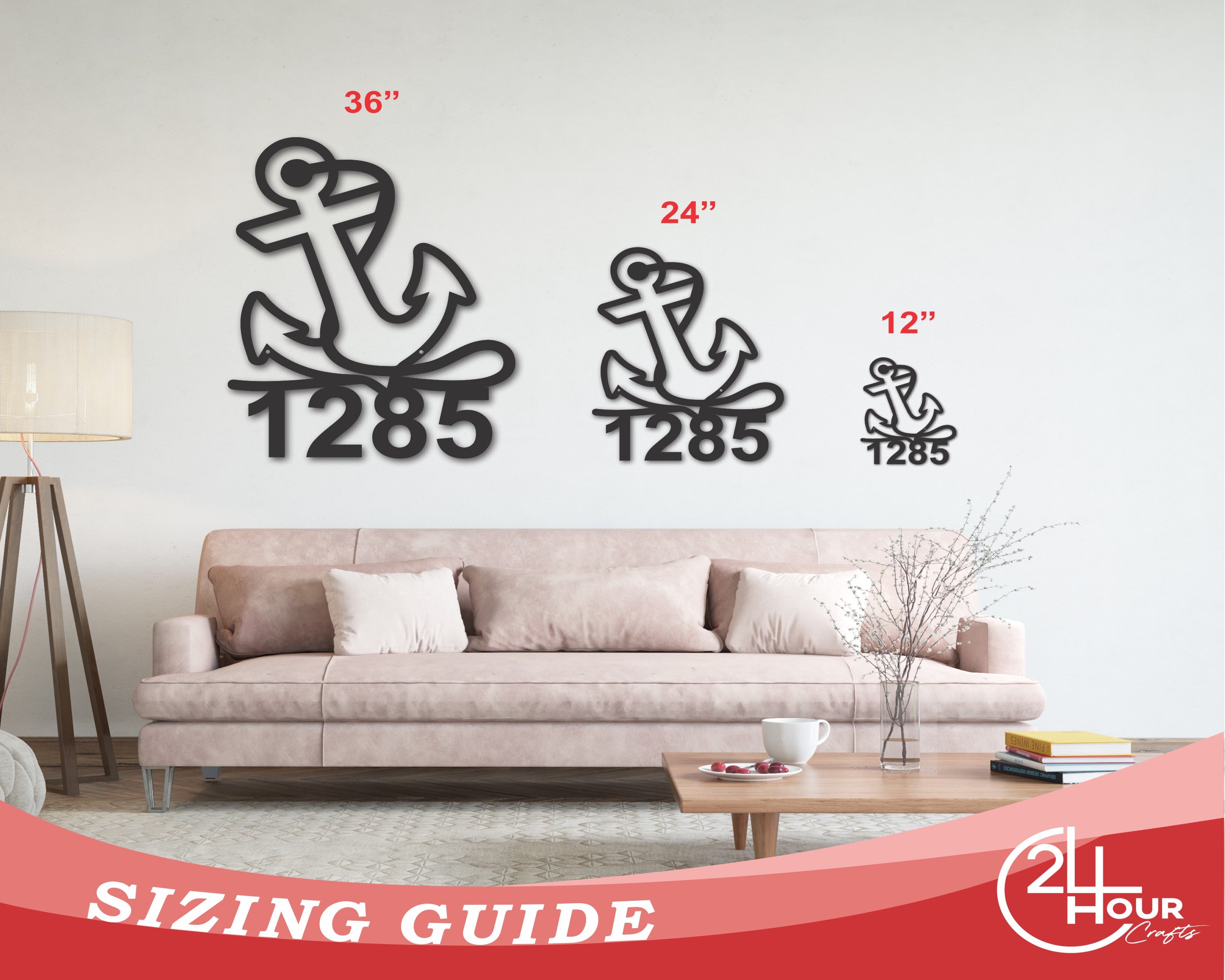 Custom Metal Anchor Address Sign | Metal Nautical House Sign | Indoor Outdoor | Up to 46