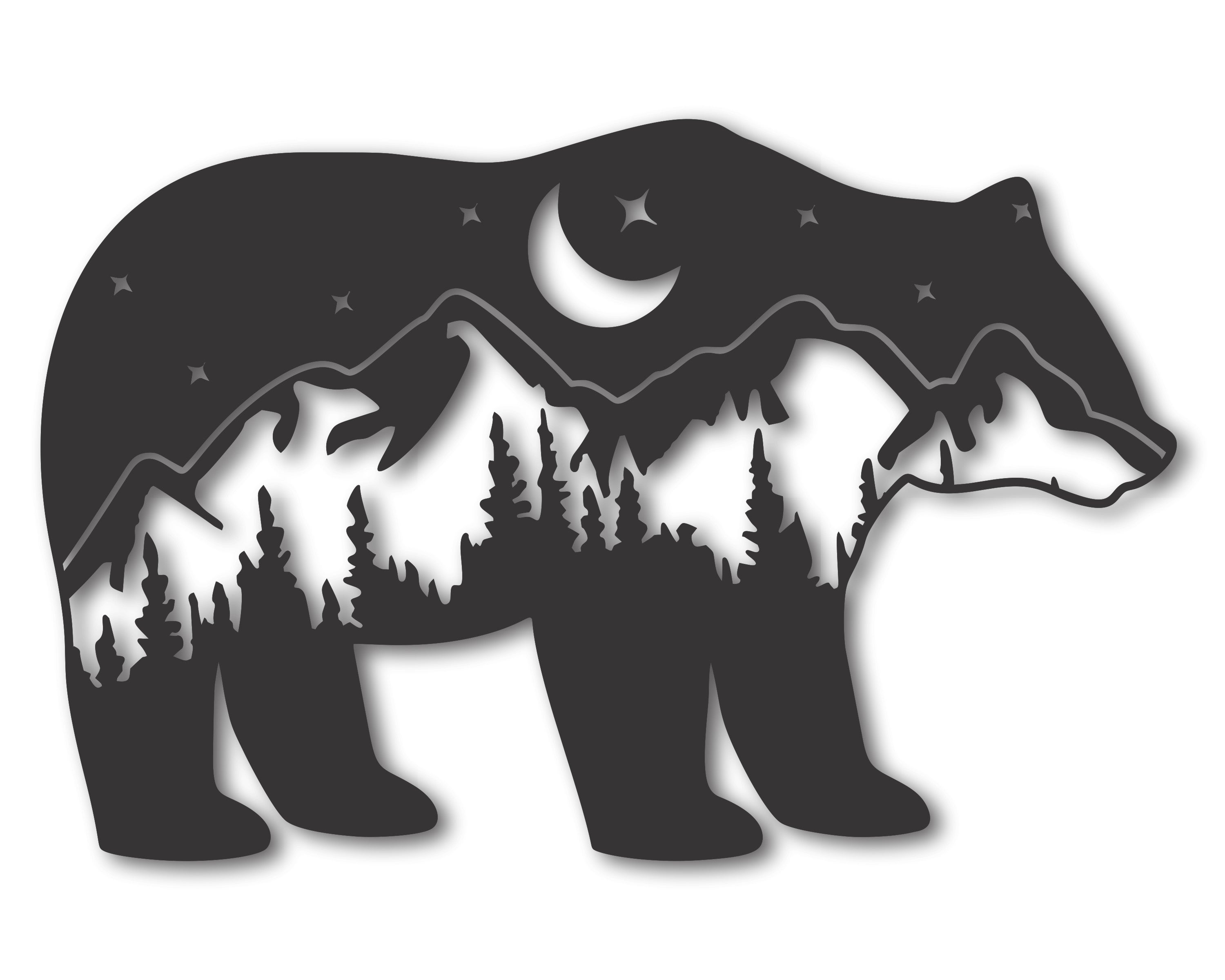 Metal Bear Mountain Wall Art | Bear and Mountain Landscape Metal Wall Art | 15 Color Options