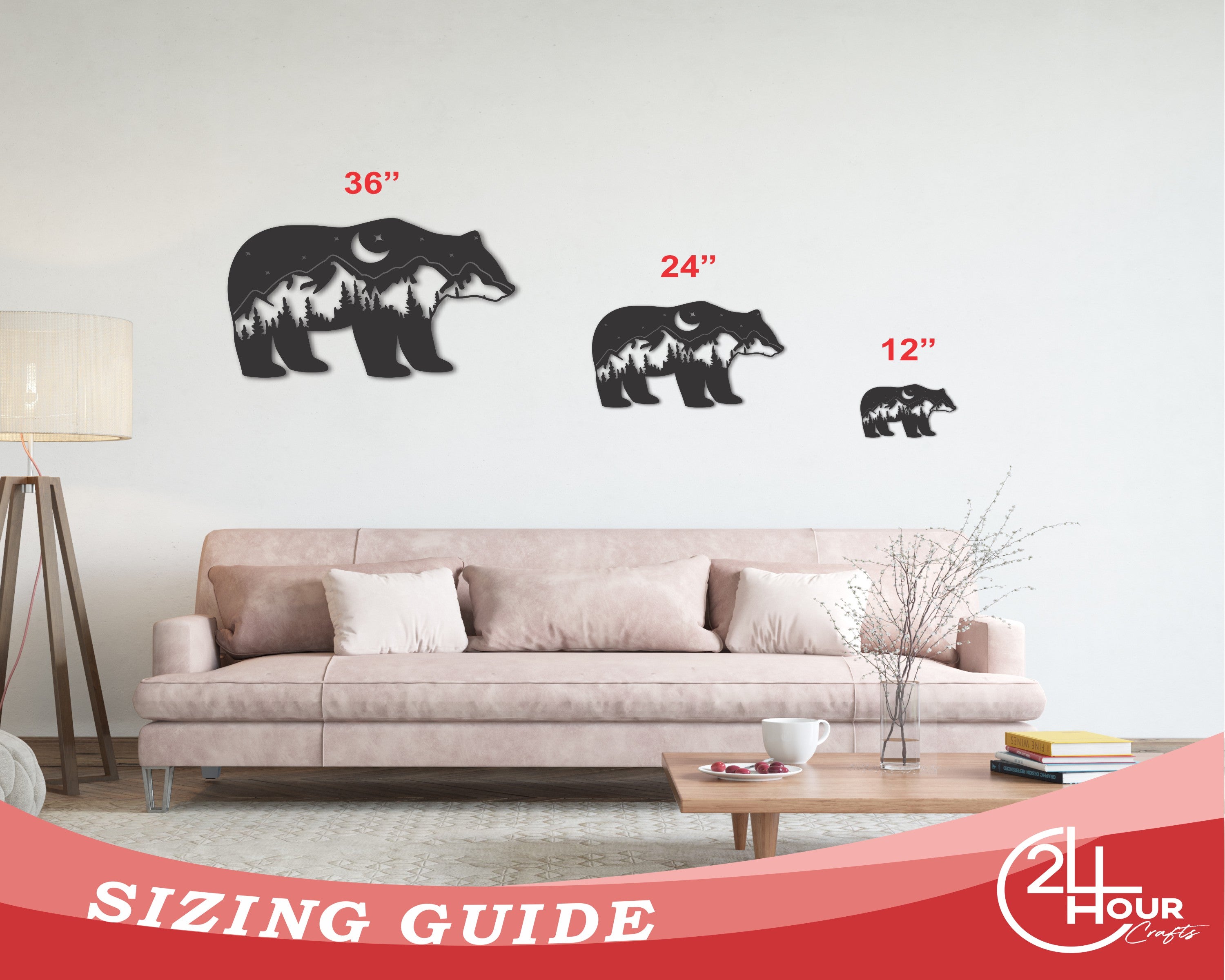 Metal Bear Mountain Wall Art | Bear and Mountain Landscape Metal Wall Art | 15 Color Options