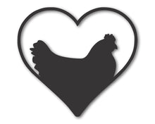 Load image into Gallery viewer, Metal Chicken Heart Silhouette | Metal Chicken and Heart Wall Sign | 15 Color Options
