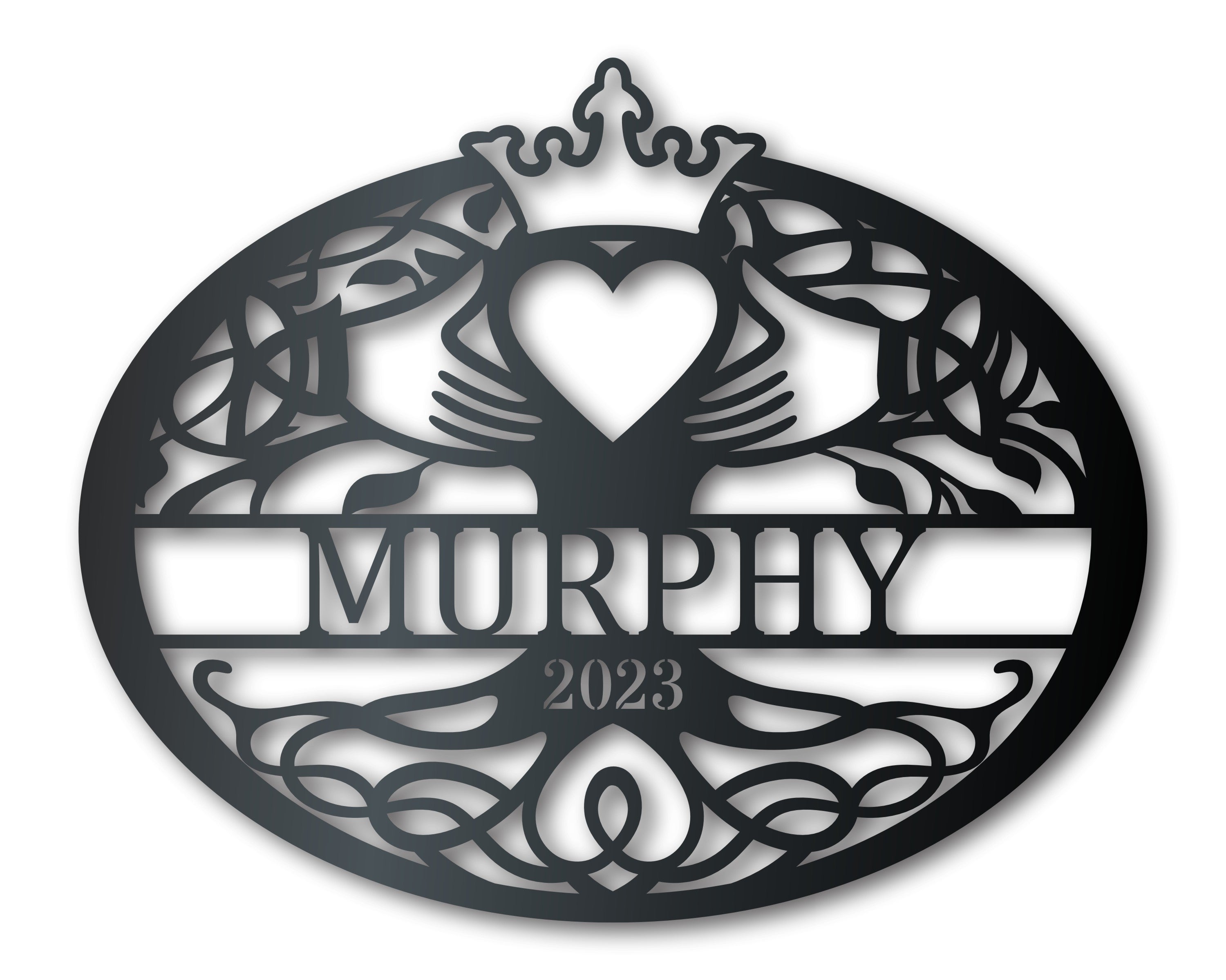 Metal Claddagh Family Monogram Wall Art - Metal Irish Family Sign - 14 Color Options