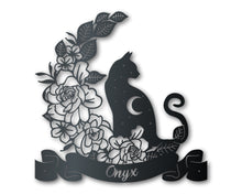 Load image into Gallery viewer, Metal Moonflower Cat Wall Art - Metal Pet Sign - 14 Color Options
