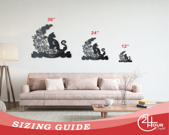 Metal Moonflower Cat Wall Art - Metal Pet Sign - 14 Color Options
