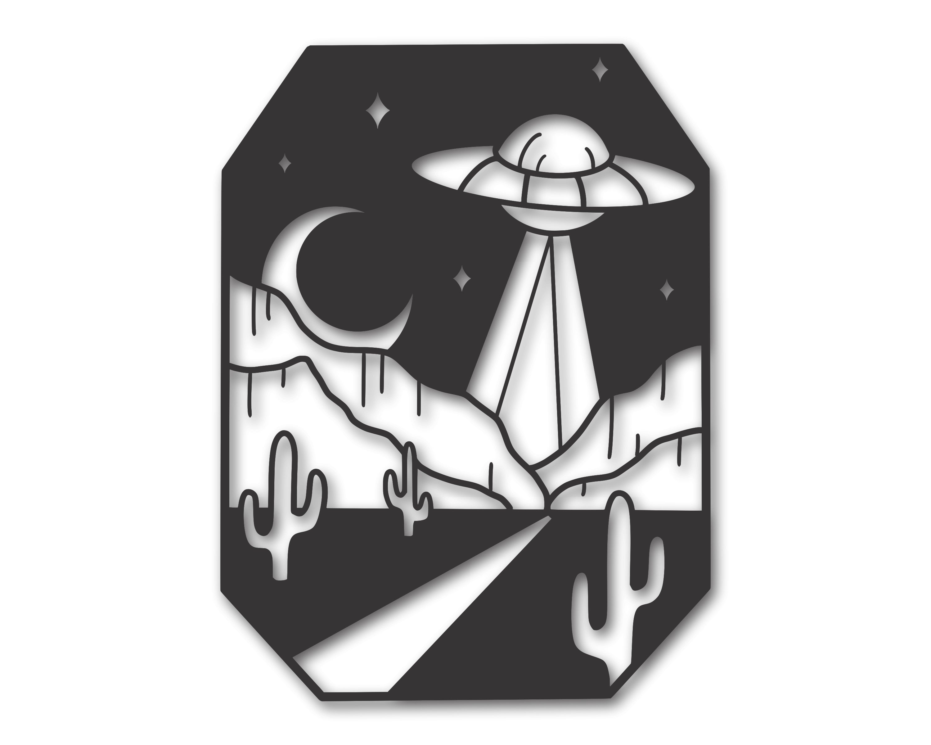 Metal UFO Over Desert Wall Art