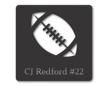 Load image into Gallery viewer, Metal Football Personalized Name Wall Art | Custom Metal Football Wall Art | Personalized Metal Football Wall Sign
