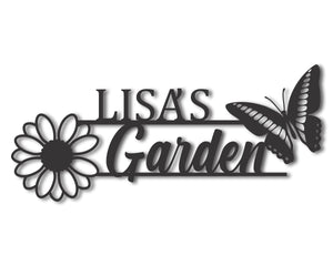 Custom Metal Garden Sign | Personalized Floral Butterfly Garden Art | Indoor Outdoor | Up to 46" | Over 20 Color Options