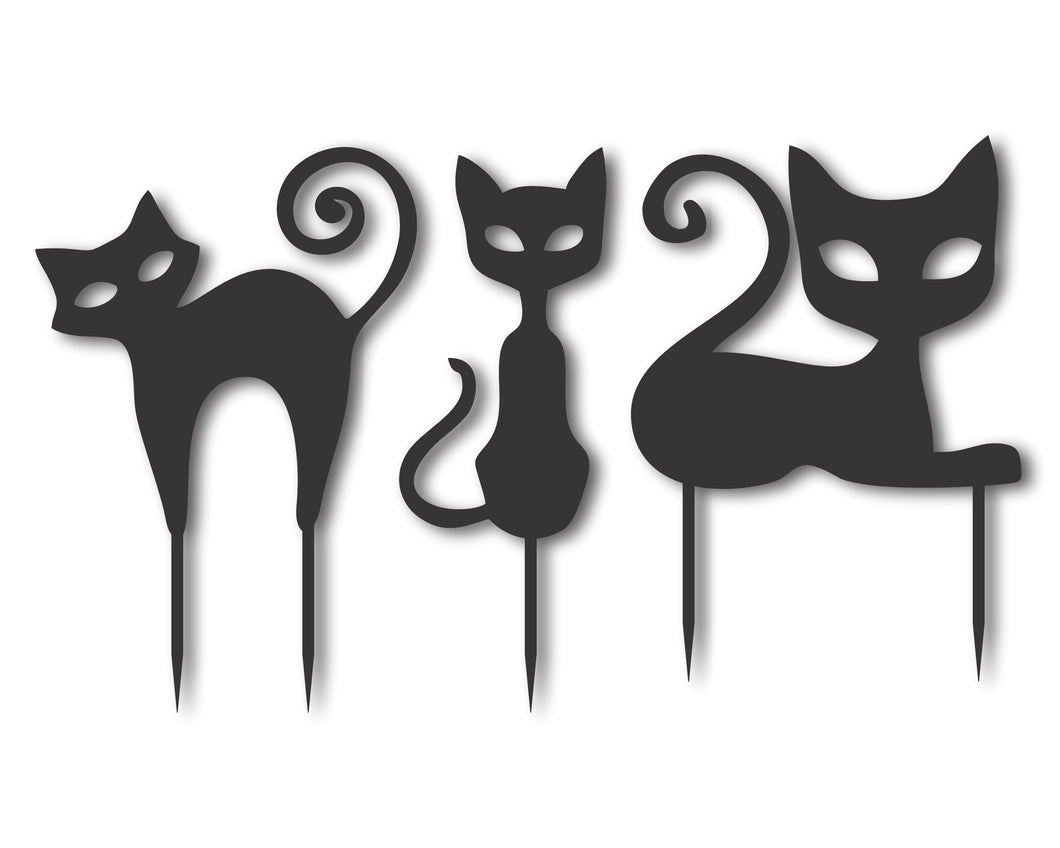 Metal Halloween Cat Garden Stakes | Set of 3 | Up to 46