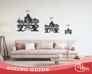 Metal Split Letter Vine Monogram | Customizable Wall Art | Indoor Outdoor | Up to 46" | Over 20 Color Options