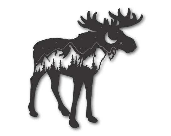 Moose Mountain Metal Wall Art | Metal Moose and Mountain Landscape Decor | 15 Color Options