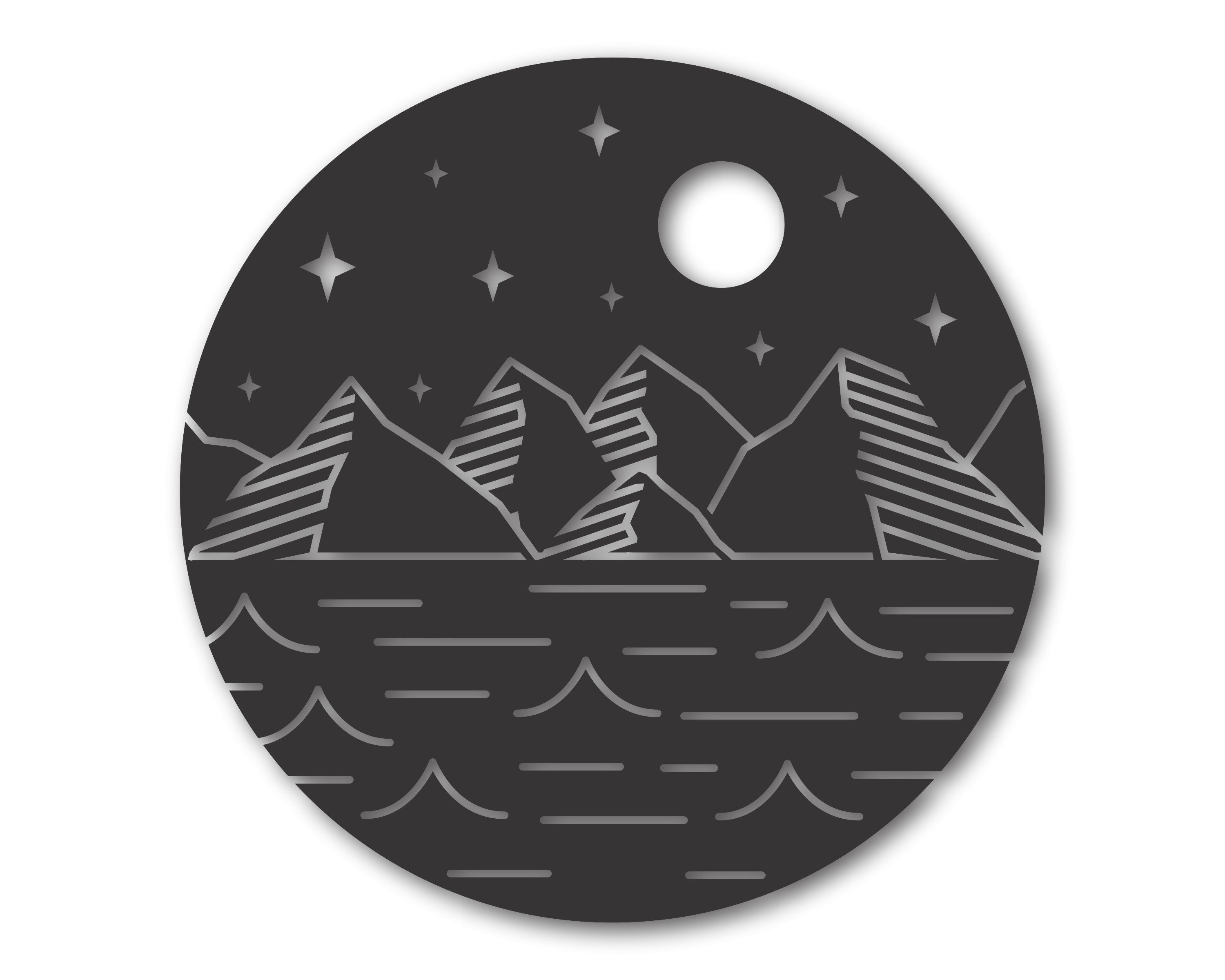 Metal Moon Lake Mountains Wall Art