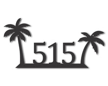 Load image into Gallery viewer, Metal Tropical House Number Sign | Metal Palm Tree Address Sign | 15 Color Options
