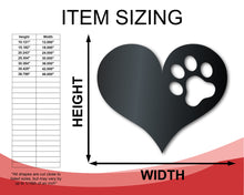 Load image into Gallery viewer, Metal Pawprint Heart Wall Art - Metal Sign - 14 Color Options
