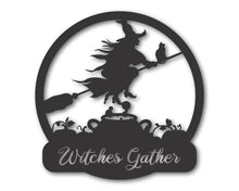 Load image into Gallery viewer, Personalized Metal Flying Witch Sign | 14 Color Options
