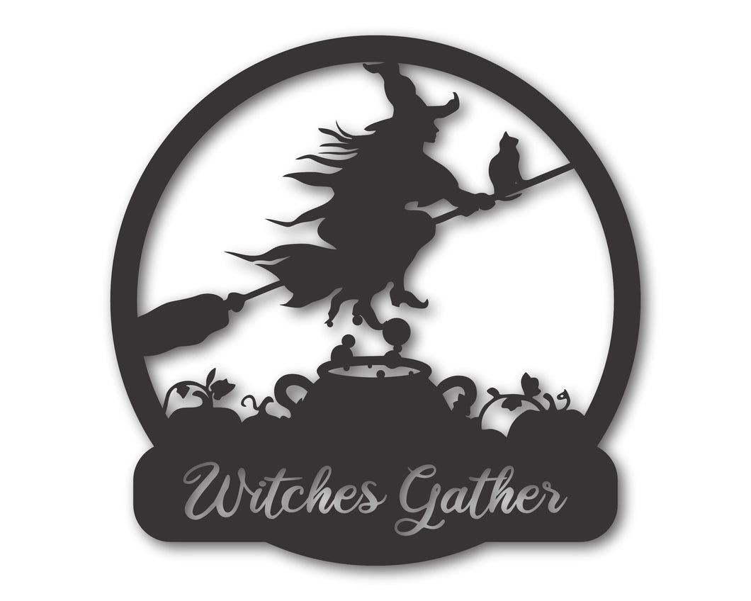 Personalized Metal Flying Witch Sign | 14 Color Options