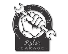 Load image into Gallery viewer, Custom Metal Garage Sign | Personalized Metal Garage Wrench Sign | Personalized Metal Garage Decor | 15 Color Options
