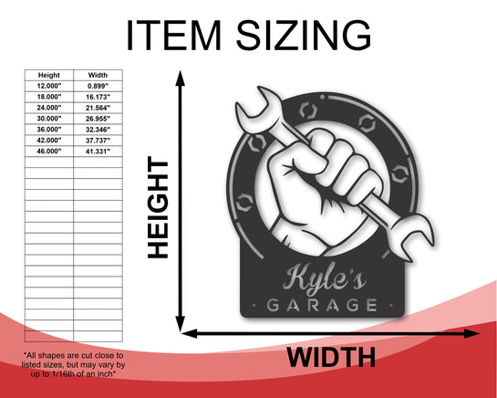 Custom Metal Garage Sign | Personalized Metal Garage Wrench Sign | Personalized Metal Garage Decor | 15 Color Options