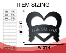 Load image into Gallery viewer, Metal Custom Bannered Heart Wall Art - Metal Sign - 14 Color Options
