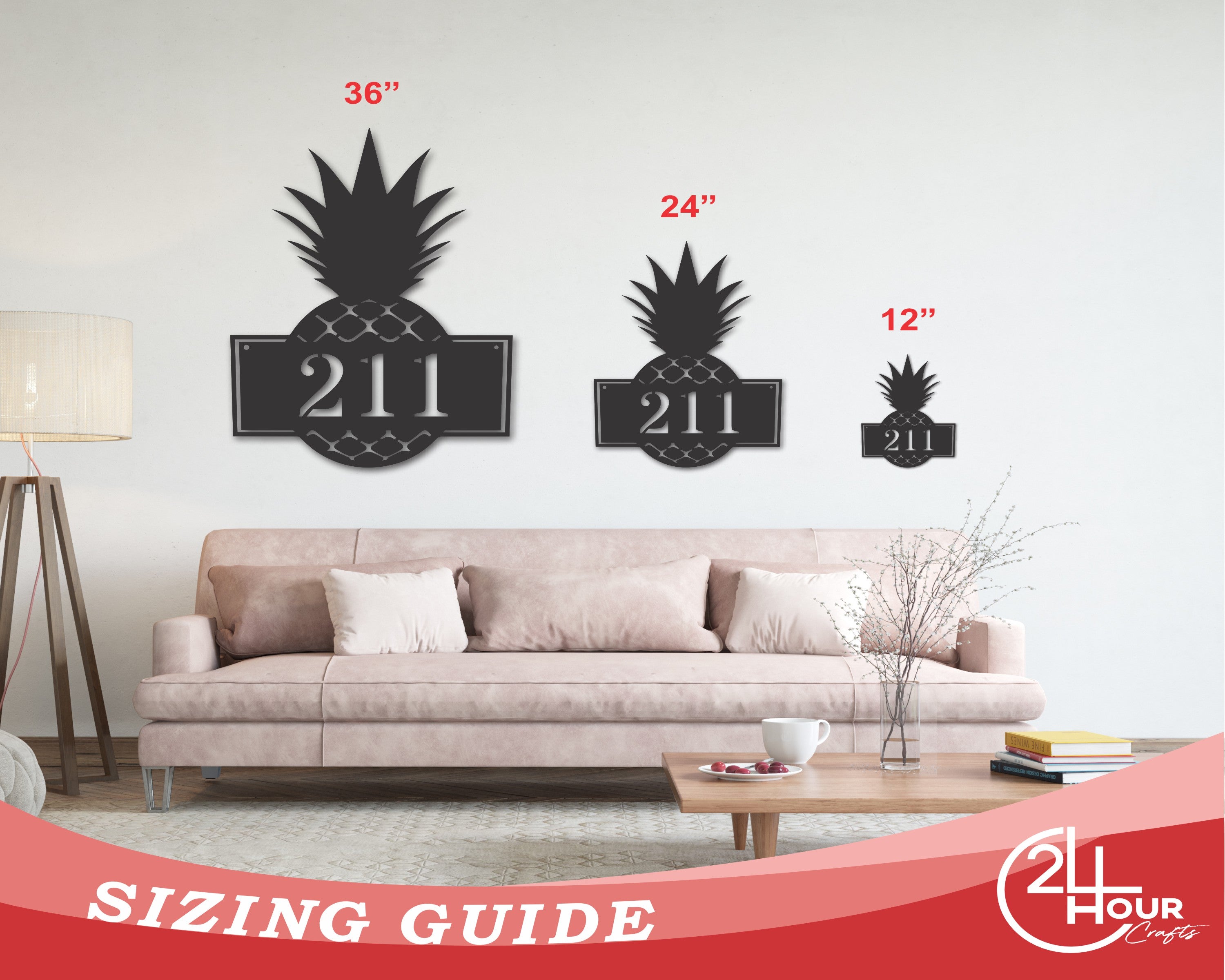 Metal Pineapple House Numbers Wall Art