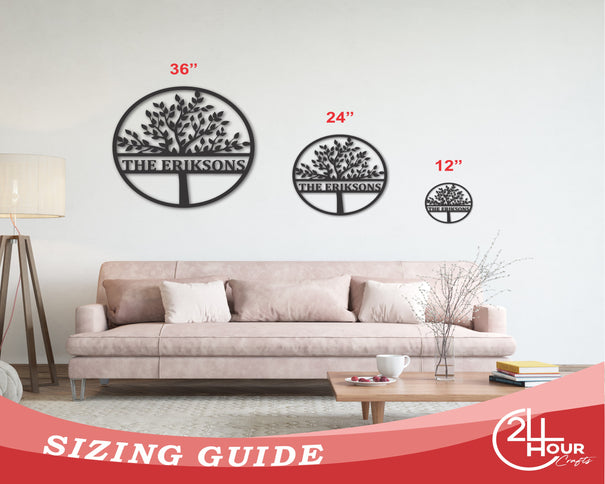 Custom Metal Split Tree Monogram | Personalized Family Name Wall Art | Indoor Outdoor | Up to 46