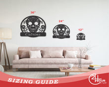 Load image into Gallery viewer, Custom Sugar Skull Metal Wall Art | Metal Sugar Skull Wall Decor | 15 Color Options
