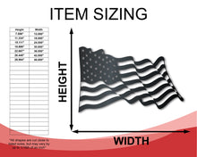 Load image into Gallery viewer, Metal American Flag Wall Art | Metal USA Sign | Indoor Outdoor | Up to 46&quot; | Over 20 Color Options
