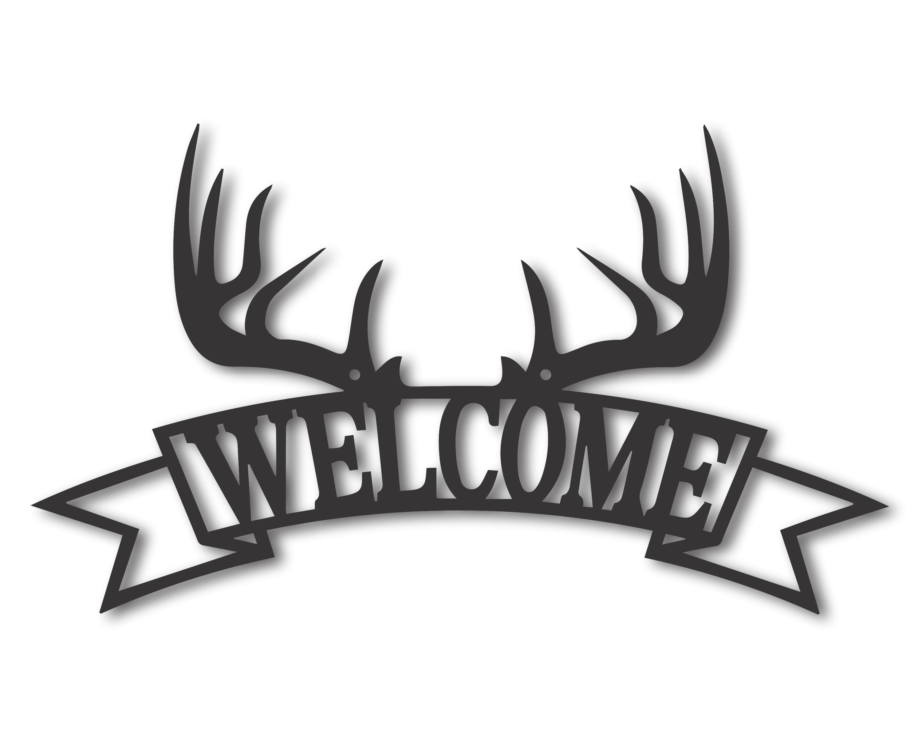 Metal Deer Antler Welcome Wall Art | Rustic Metal Hunters Sign | Indoor Outdoor | Up to 46