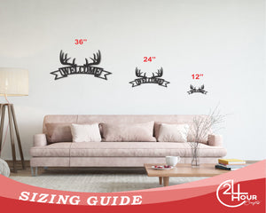 Metal Deer Antler Welcome Wall Art | Rustic Metal Hunters Sign | Indoor Outdoor | Up to 46" | Over 20 Color Options